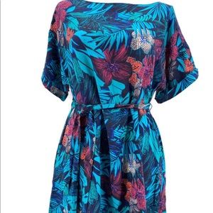 Ann Taylor LOFT Dress Linen Sz S Floral Blue